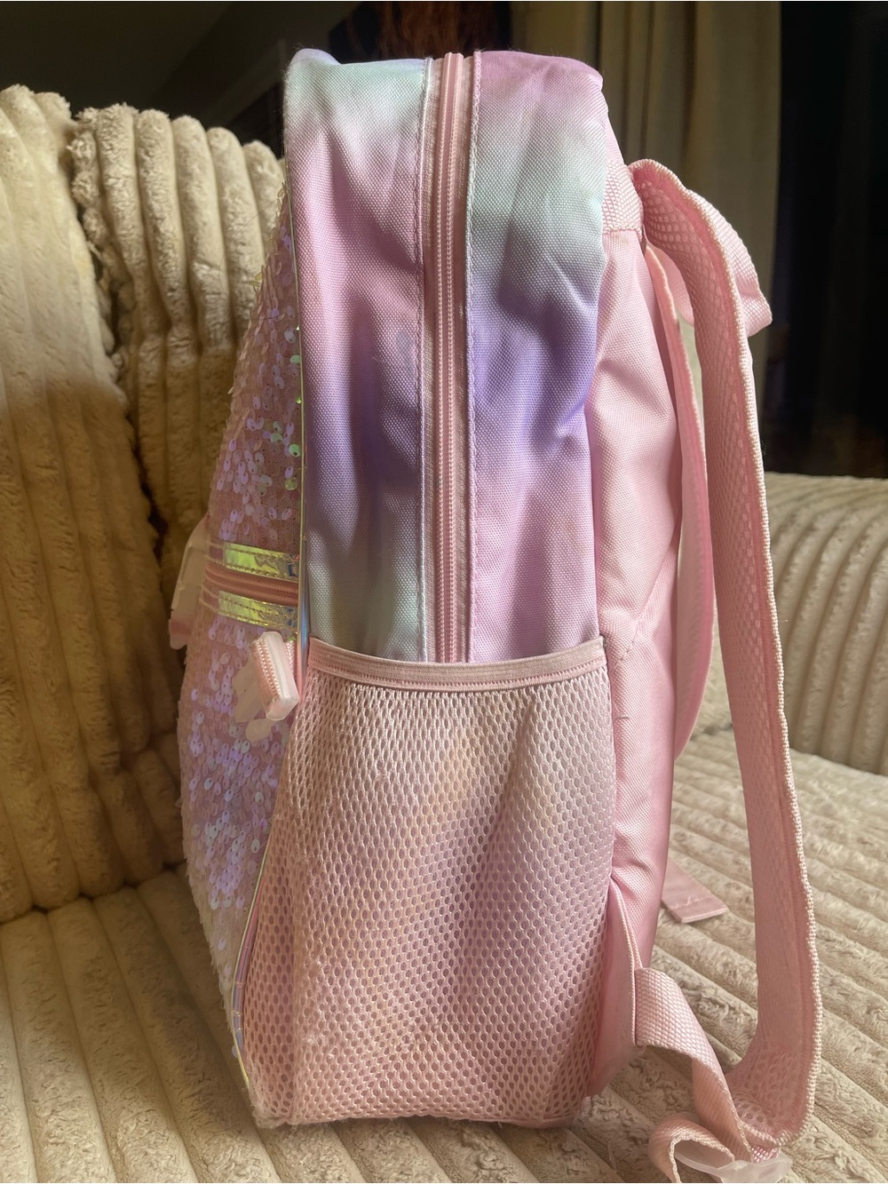 Justice Girls Iridescent Sequin Backpack Pink Pastel School Bookbag - Picture 5 of 8